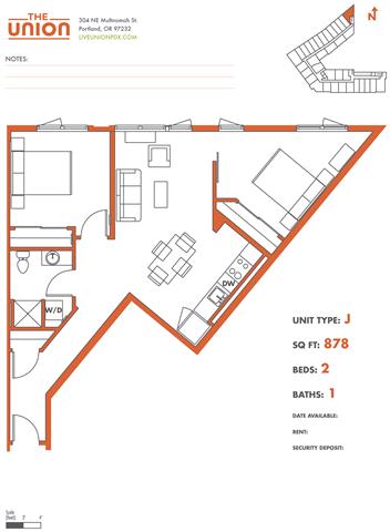 Floor Plan  The Union Portland OR 2 Bedroom Sq Ft 876 Unit J-2