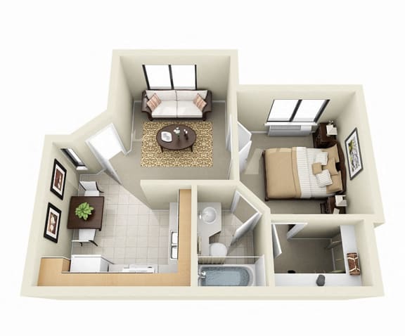 Floor Plan  one bedroom apartment with a walk in closet in salt lake city, UT