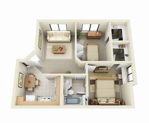 Floor Plan  Two Bedroom Apartment Floor Plan at Sky Harbor Apartments near the airport
