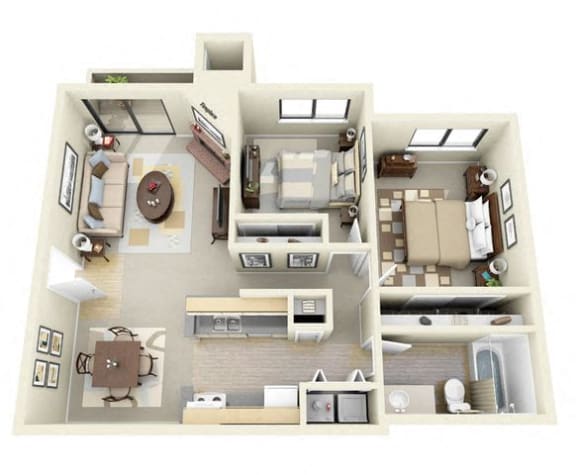 Floor Plan  3D Floor Plan Image of The Cascade - two bedroom apartments near me