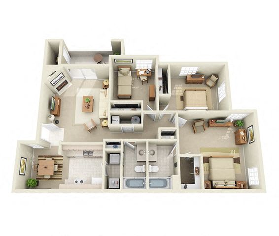 Floor Plan  3 bedroom apartments for rent in Albuquerque