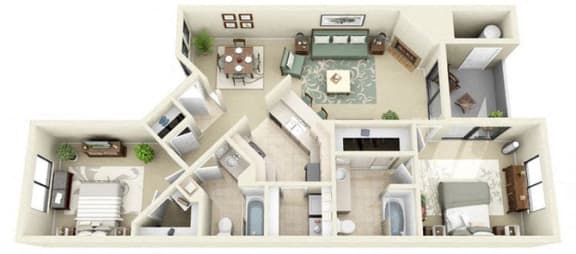 Floor Plan  St. Bart | 2 Bedroom 2 Bathroom Floor Plan