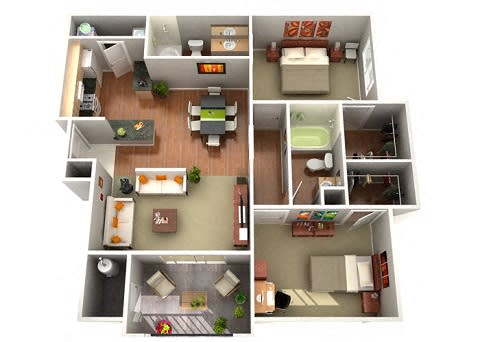 Floor Plan  Primrose Floor Plan 2 Bedroom 2 Bath Apartments in Glendale AZ