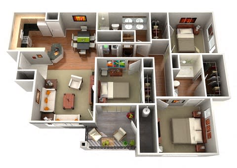Floor Plan  Zinnia Floor Plan 3 Bedroom 2 Bath Apartments in Glendale AZ