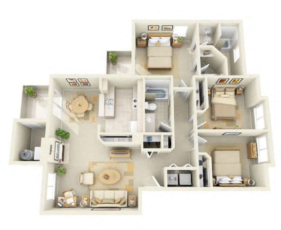 Floor Plan  three Bedroom apartments available