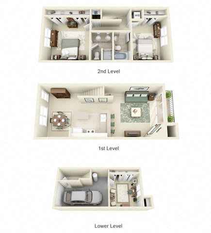 Floor Plan  Jacquard Tapestry Two One Bedroom Two Bath Floor Plan 3D Image