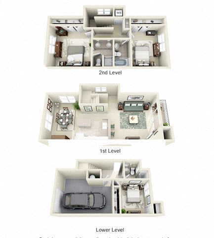 Floor Plan  Filigree Three Bed and Three Bath Floor Plan 3D Image