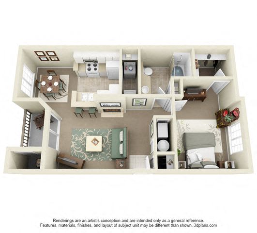 Floor Plan  Uinta One Bedroom One Bathroom 3D Floor Plan Image