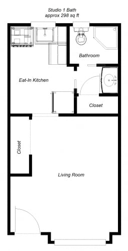 Floor Plan  Studio floor plan for Carriage House Apartment