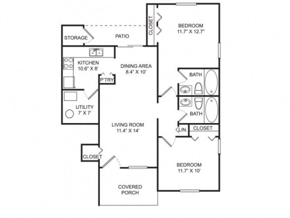 Floor Plan  2 B/2 B Upper