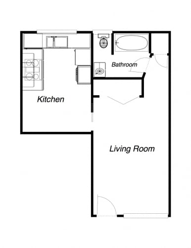 Floor Plan  1 Bedroom floor plan for Benson Apartments