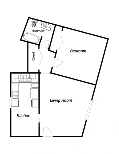 Floor Plan  1 Bedroom floor plan for Benson Apartments