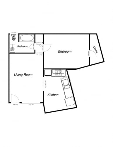 Floor Plan  1 Bedroom floor plan for Benson Apartments