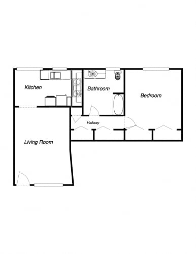 Floor Plan  1 Bedroom floor plan for Benson Apartments