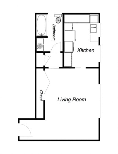 Floor Plan  Studio floor plan for Benson Apartments