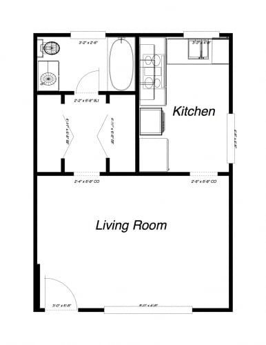Floor Plan  Studio floor plan for Benson Apartments
