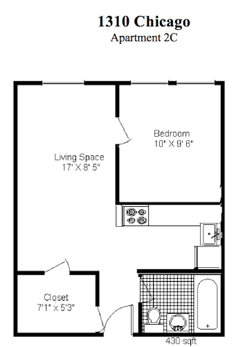 Floor Plan  1 Bedroom, 1 Bath