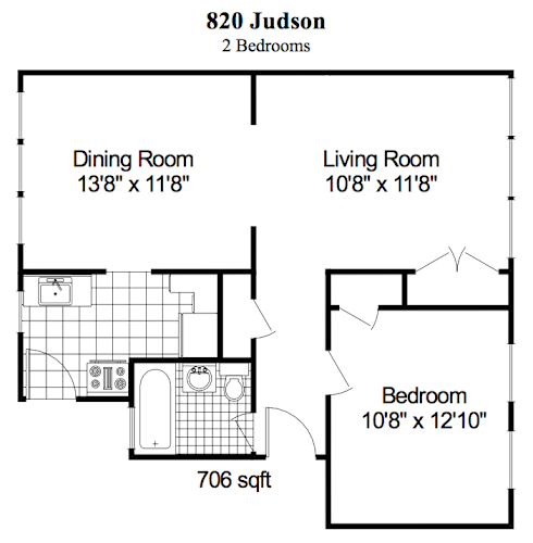 Floor Plan  2 Bedroom, 1 Bath
