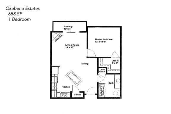Floor Plan  One bedroom, one bathroom