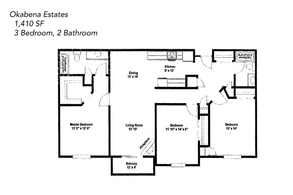 Floor Plan  Three bedroom, two bathroom
