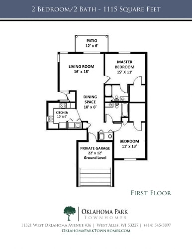 Floor Plan  2 Bedroom, 2 Bath Lower Townhome Floorplan at Oklahoma Park Townhomes