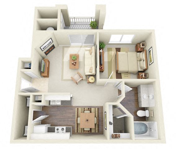 Floor Plan  Sisley 1 Bedroom 1 Bathroom 3D Floor Plan