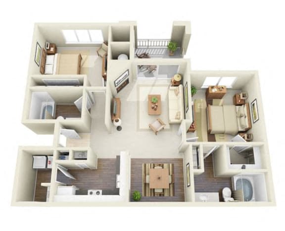 Floor Plan  Monet 2 Bedroom 2 Bathroom 3D Floor Plan in Adams 12 Five Star School District