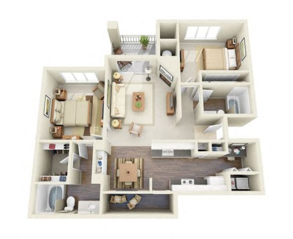 Floor Plan  Gauguin 2 Bedroom 2 Bathroom 3D Floor Plan
