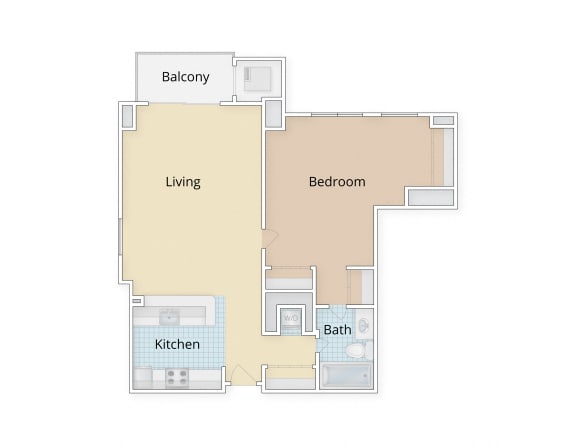 Floor Plan  1 Bedroom 1 Bath Floor Plan at Residences at Rio, Gaithersburg, 20878