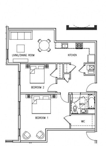 Floor Plan  2 Bed - 1 Bath