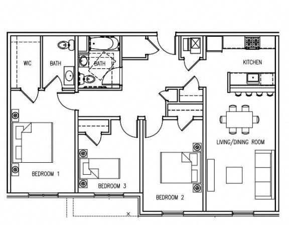 Floor Plan  3 Bed - 1.5 Bath