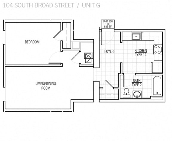 Floor Plan  1 Br 1 Ba Type G