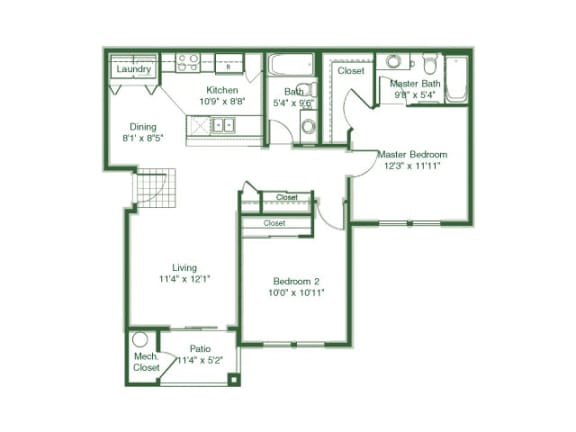 Floor Plan  2 Bedroom 2 Bath floor plan, 1,016 square feet