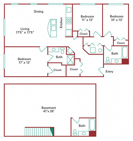 Floor Plan  *Phase Two* 3 Bedroom Townhome with Basement