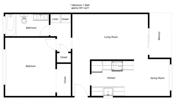 Floor Plan  1 Bedroom floor plan for Del Prado II Apartments