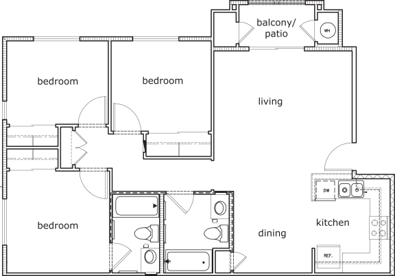 Floor Plan  Bidwell Park 3 Bed 2 Bath 1016 SF