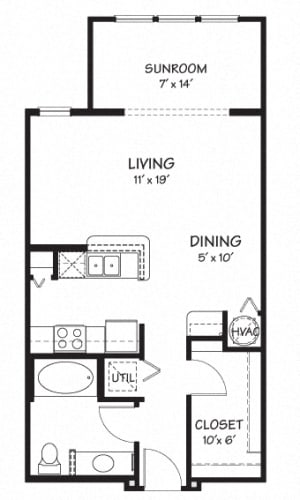 Floor Plan  Studio with Sunroom |665 sq.ft. | The Reserve on Cave Creek