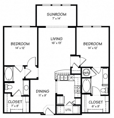 Floor Plan  Two A with Sunroom Floor Plan| 1,171 sq.ft. | The Reserve on Cave Creek
