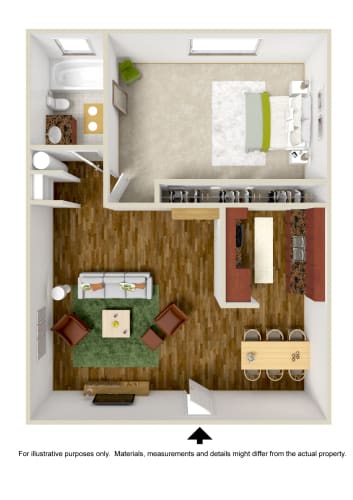 Floor Plan  1 bedroom 1 bathroom 3D