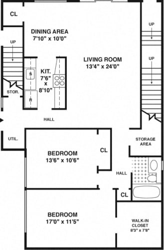 Floor Plan  Two Bed One Bath