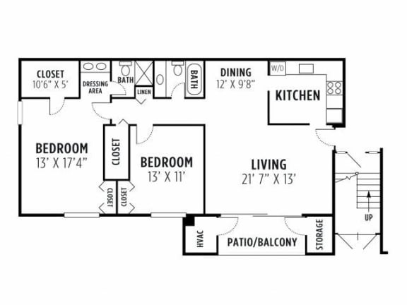 Floor Plan  Two bedroom, two bath deluxe apartment