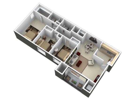 Floor Plan  Three bedroom, two bath apartment