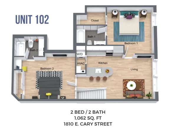 Floor Plan  Two Bedroom (Overview - River Side)