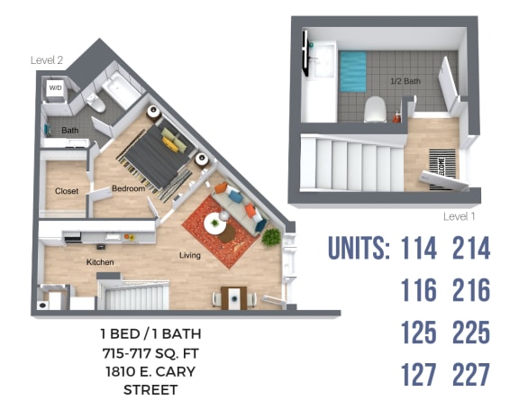 Floor Plan  One Bedroom (Overview - River Side)
