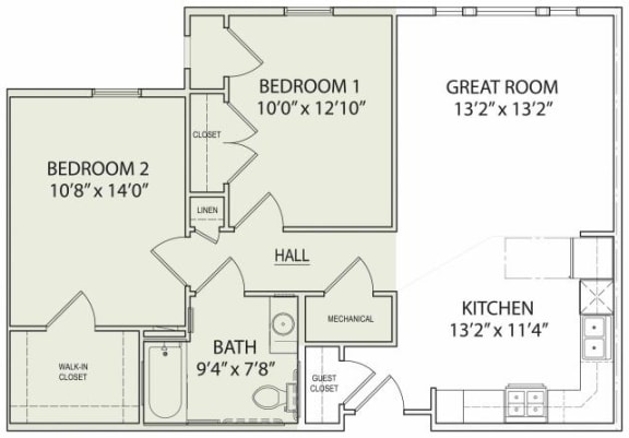 Floor Plan  2 Bedroom 1 Bathroom