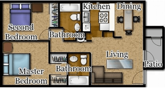 Floor Plan  El Encanto two bedroom floor plan.