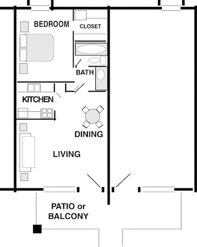 Floor Plan  1 bedroom, 1 bath