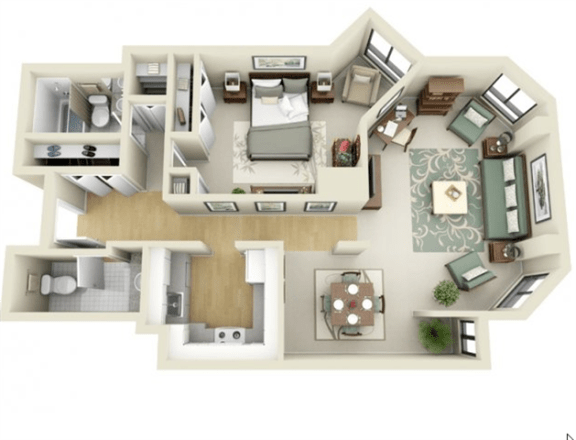 Floor Plan  One Bedroom 1 & 1/2 Bath, Plan B