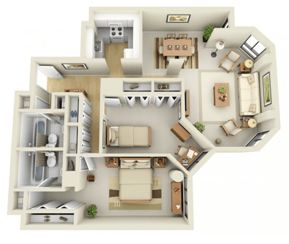Floor Plan  2 Bedroom,  Plan D
