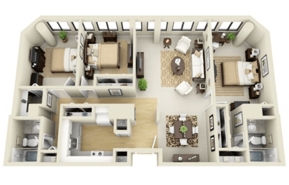 Floor Plan  3 Bedroom,  Plan E